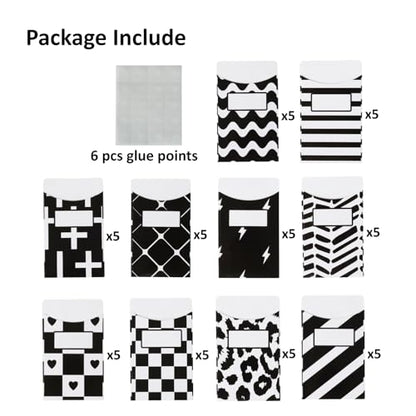 50 Pcs Black & White Classroom Jobs Bulletin Board Pocket Chart Set 10 Unique Designs Library Pockets 3.5x5 Inches Card Stock Envelopes with Adhesive Dots for Back to School Classroom - color: Black N White, size: 3.5x5 IN - 50 Count