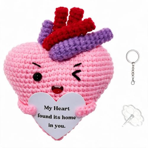 Emotional Support Handmade Crochet Heart Keepsake Desktop Ornament - color: Pink Heart01