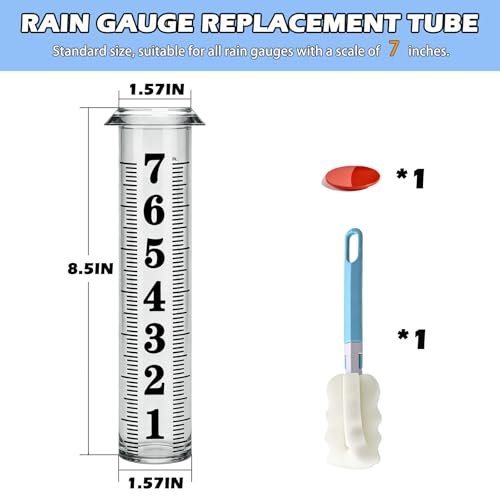 Rain Gauge Replacement Tube,Accurate 7 inch Capacity Rain Gauge Tube,Upgraded Rain Gauge Outdoors Best Rated ,Plastic Rain Meter Tube For Yard,1 Rainfall Measure Thickened Tube with 1 Clean Brush - color: Plastic Rain Gauge Tube B