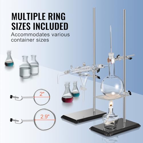 VEVOR Laboratory Support Stand Sets, Set of 2, Steel Lab Stand with 23.6 in Rod and 8.3 x 5.3 in Cast Iron Base, Includes Flask Clamps, Burette Clamps, and Cross Clamps