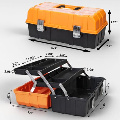 Torin 17-Inch Plastic Tool Box,3-Tiers Multi-Function Storage Portable Toolbox Organizer, Black/Orange ATRJH-3430T - size: 16.5 inches