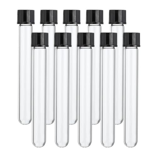PATIKIL 8ml Test Tubes, 10pcs 3.94x0.51in Glass Clear Round Bottom Test Tube Containers with Plastic Cap for Bead Party Candy Bath Salt Storage Scientific Experiment Plant Propagation - size: 8ml