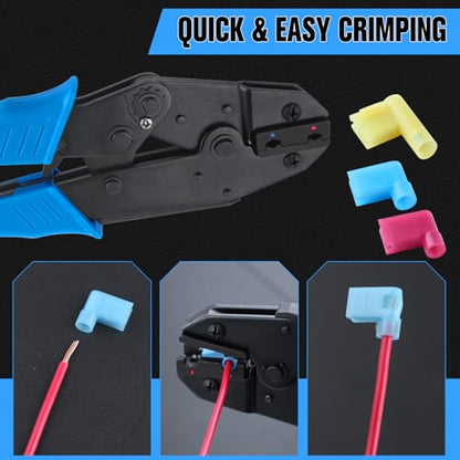 110Pcs Right Angle Spade Connector Kit, with Flag Terminal Crimper - style: Spade Connectors Kit
