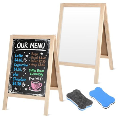 2 Pcs Chalkboard Easel, with 2 Erasers, 15.7x9.8 in Tabletop Stand Chalkboards, Double-Sided (1 Black+1 White) A Frame Chalkboard Sign, Tabletop Menu Wooden Board, for Kitchen, Restaurant, Home Dec - color: Black+white