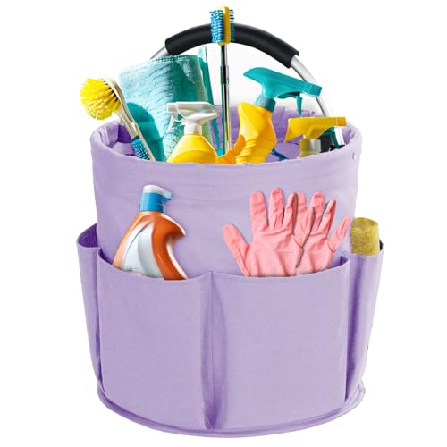 Cleaning Caddy with Handle, Cleaning Supplies Organizer Collapsible Bucket - color: Purple
