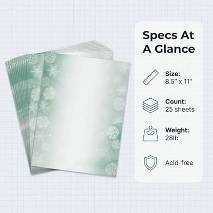 PaperDirect Frosted Snowflake Elegance Papers, Winter Stationery with Detailed Snowflakes and Frosted Center, 8.5 x 11, Acid-Free, Ideal for Scrapbooks, Invitations, Flyers, Cards, 25 Sheets