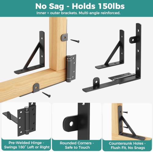 Self-Close Wooden Gate Hardware Kit, Heavy Duty Wood Bracket & Spring Hinge