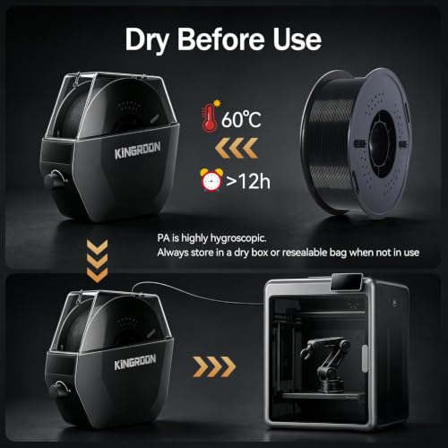 Kingroon PA6 Nylon 3D Printer Filament 1.75mm, 1kg Black Filament, High Strength Filament for Engineering Parts, Dimensional Accuracy +/- 0.02mm - color: 1kg Black, size: Nylon