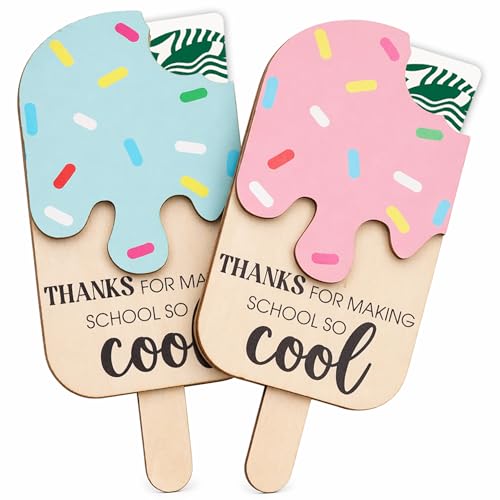 KATINAT 2pcs Blue Pink Ice Cream Teacher Appreciation Gift Card Holder, Teacher Appreciation Gifts for Women, 5-Layered Wooden Thank You Gift Card Holders, End of Year Preschool Middle School - color: 2pcs Ice Cream