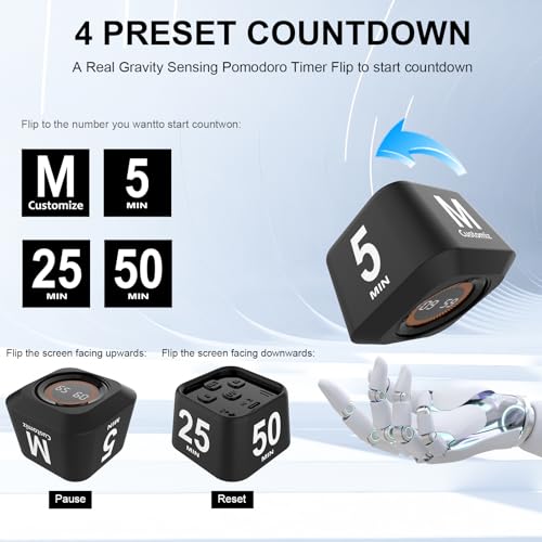 Rotating Cube Visual Countdown Timer 5, 25, 10, 50 Min Preset+Custom Mode - color: Black