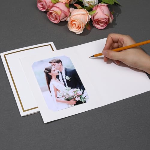 50 Count Photo Folders for 4x6 or 5x7 Pictures,Paper Picture Frames,Cardboard Greeting Photo Frame Cards for Graduation Wedding Birthday Classroom DIY (White with Gold Trim) - style: 50CT - White
