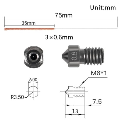 Aokin 3 Pcs 0.8mm Hardened Steel Nozzles Extruder Nozzles 3D Printer Nozzles for E3D V5 V6 and 3 Pcs 0.6mm Stainless Steel Nozzle Cleaning Needles for 1.75mm Filament 3D Printer with Wrench - color: 0.8mm