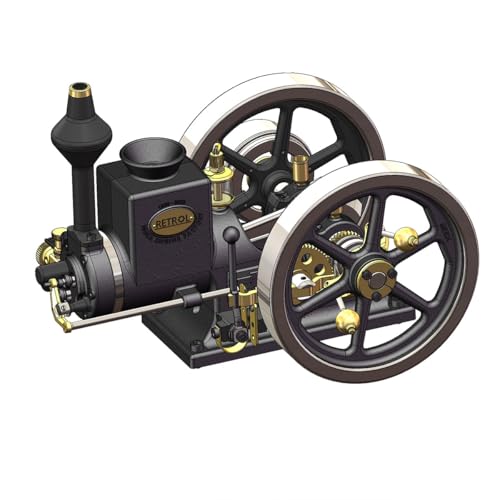 Retrol Engine HM-01 Hit and Miss Engine Model Kit, 4-Stroke Fixed Horizontal Metal Engine Kit with Base Equipment Box/Tankk/Pipe/CDI Igniter/Spark Plug, Gift -Assembled - style: Assembled Version