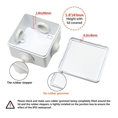LeMotech Junction Box, ABS Plastic IP55 Water Resistant and Dustproof, Universal Electrical Enclosure, Outdoor and Indoor Project Box, Outer Size 3.1" x 3.1" x 1.9", White (Pack of 2) - size: 3.1" x 3.1" x 1.9" (2pc)