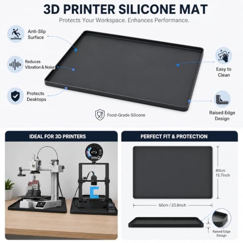 Silicone Mat for 3D Printers, Anti-Slip, with Raised Edge, 23.62''x15.74''