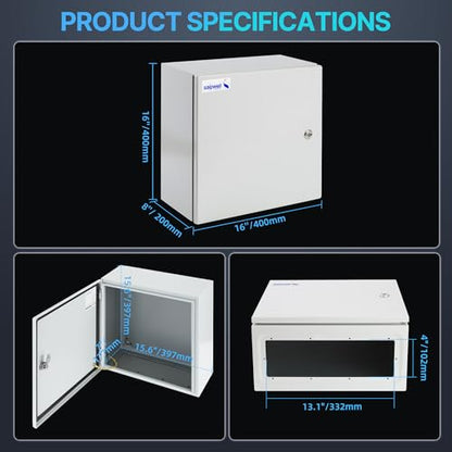 16x16x8 NEMA 4X Electrical Enclosure Metal Outdoor Enclosure Box - size: 16"H × 16"W × 8"D