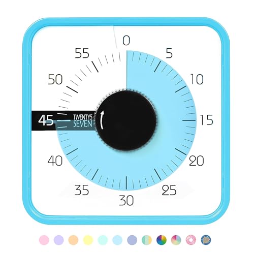TWENTY5 SEVEN 7.5-Inch Visual Timer, Battery-Free 60-Minute Countdown Clock - color: Sky Blue