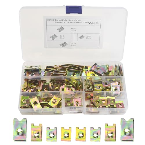 WMYCONGCONG 110 PCS Auto Car U Nut Clip Assortment Car Fastener Clips Speed Fastener Replacement for Dash Door Panel Interior, #6/8/10/12