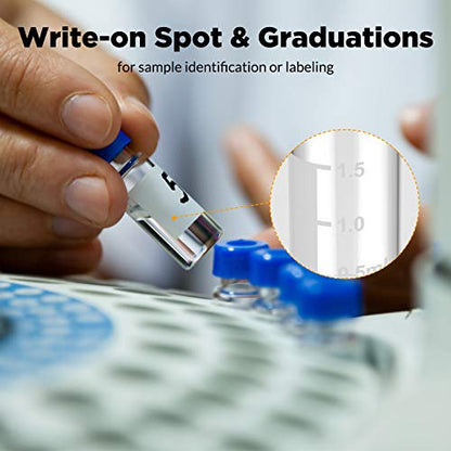 Membrane Solutions 2mL Autosampler Vials, 9-425 GC/HPLC Vials, 100 Pcs - size: Clear Vial & Pre-slit Blue PTFE septa