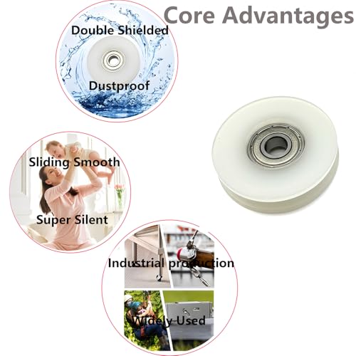 5PCS U-Groove Pulley Roller Wheels with Deep Groove Ball Bearings, 8x30x10mm Silent Nylon Guide Track Rollers for Sliding Doors, Windows, and Gym Cable Systems, Heavy Duty & Smooth Motion
