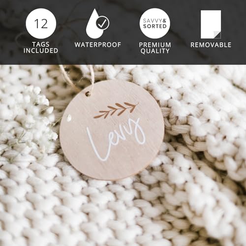 SAVVY & SORTED 12 Round Wooden Ornament Basket Tags for Storage Bin, 3” Wood Bin Labels with Jute String - Hanging Basket Labels for Pantry, Closet Organization, Blank Personalized Craft Tags - color: Natural
