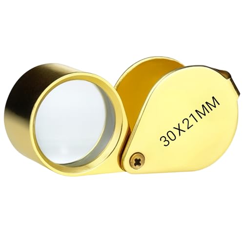 Pineapple 30X Jewelers Loupe Magnifier Foldable Pocket Magnifying Glass Small Jewelry Eye Loop for Jewelers, Gems, Diamonds, Plants, Coins (Gold) (Pack of 2) - size: Small (Pack of 2)