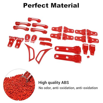 JWWY Complete Exterior Cover Trim Kit for 2018–2026 Jeep Wrangler JL JLU, Full Coverage Door Handle Hood Hinge Hood Latch Side Air Vent Rear Tailgate Window Hinge Covers, 43PCS Red - color: Red