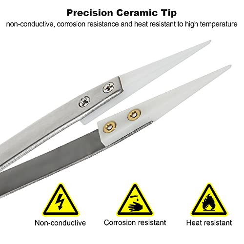 6 Pcs Ceramic Reverse Solder Tweezers, Pointed Curved Tips