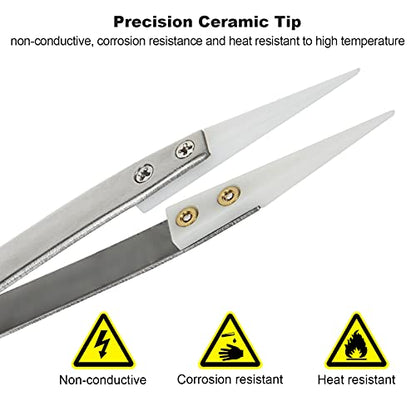 6 Pcs Ceramic Reverse Solder Tweezers, Pointed Curved Tips