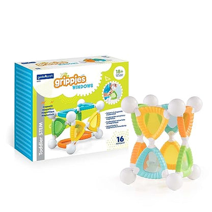 Guidecraft Grippies Windows - 16 Piece Set, Stem Soft Grip Magnetic Building Toy for Toddlers - style: Windows - 16 pc. set