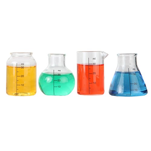 Lily's Home Mini Science Beaker and Flask Shot Glasses, Great Gift for Chemistry and Bio Grads, Nurses and Doctors, Clear 2 to 2 1/8" Tall, Set of 4 Assorted - color: Clear - 4PK