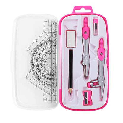 Unjoo Math Geometry Set 10 Pcs, Compass and Protractor for Students (Pink) - color: Pink