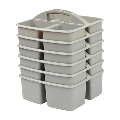 ECR4Kids 3-Compartment Small Storage Caddy Organizer, 6-Pack, Grey - color: Grey