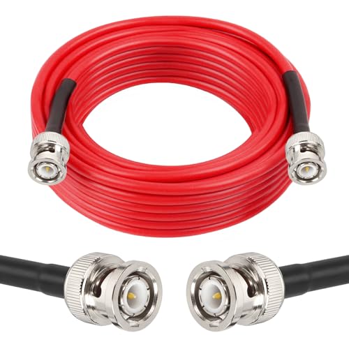 MOOKEERF BNC Cable - 20FT RG58 50 Ohm Male to Male Coax Low Loss Extension With Adapter Connector for Antennas, RF Radios, Modems, Oscilloscopes, Spectrum (Red) - size: 20FT