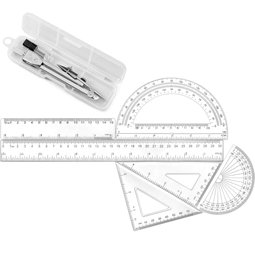 Zonon 7 Pcs Geometry Set with Drawing Compas, 6&4 Inch Protractors, Clear - color: Clear