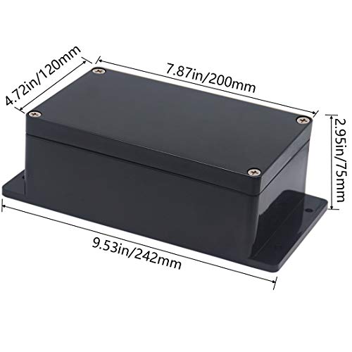Project Box ABS Black Electrical Boxes IP65 Outdoor Waterproof Box Electronic Junction Box Fixed Ear Power Enclosure with Cable Glands for DIY Project 7.87 x 4.72 x 2.95 inch (200x120x75mm) - size: 7.87"x4.72"x2.95"