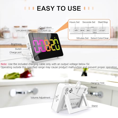 PERSUPER Kitchen Digital Timer, Count Down Up, Rechargeable, Vibration Mode - color: .Rgb