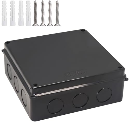 Outdoor Waterproof Box,Junction Box Reserved Holes IP65 ABS Plastic Electrical Boxes Power Cord Enclosure Project Box Black Outer Size 7.9 x 7.9 x 3.1 inch(200x200x80mm) - size: 7.9" x 7.9" x 3.1"