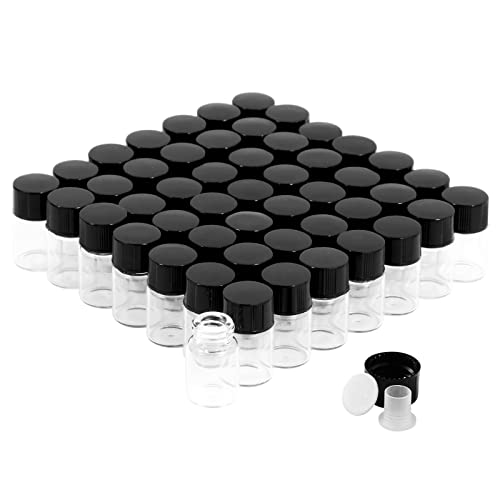 50PCS 2ml Clear Glass Small Vials with Screw Caps & Plastic Stoppers - size: 2ml