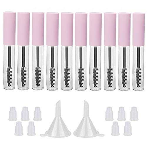 GTHER 10PCS 10ML Empty Mascara Tube Bottle With Eyelash Wand, Rubber Inserts & Funnels Set for Castor Oil/Growth Oil, DIY Cream Container With Cap, Matte Pink - color: Matte Pink