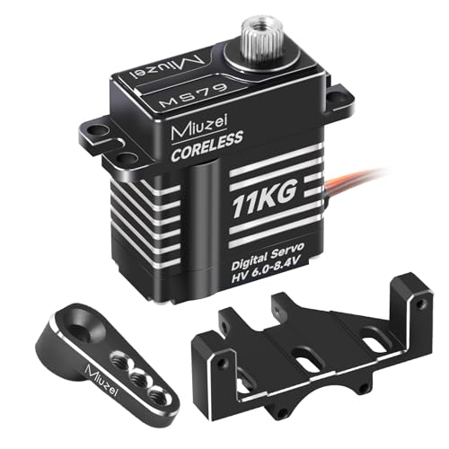 Miuzei 11kg High Torque Coreless Micro Servo Metal Gear with Mount (Black) - color: Black