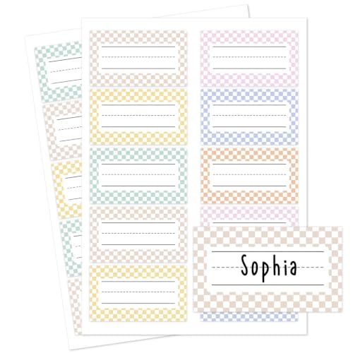 Andaz Press Desk Name Tags for Classroom, 20 Pack Waterproof Vinyl Student Name Labels 3.5 x 2 in, Write-On Cubby & Bin Labels, Pastel Checkers Back to School Name Plates - color: Pastel Checkers