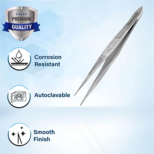 Stainless Steel High Precision Forceps with Fine Strong Straight Serrated Point to use Engineer Labware for Scientific Use (3.5 Inch) - size: 3.5 Inch