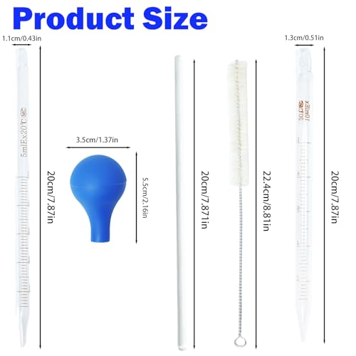 4-Pack Glass Graduated Pipettes with Thick Rubber Bulbs - 5ml and 10ml Droppers Set Includes Stir Rod & Cleaning Brush, Liquid Transfer & DIY Projects