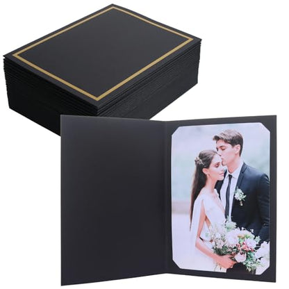 50 Count Photo Folders for 4x6 or 5x7 Pictures,Paper Picture Frames,Cardboard Greeting Photo Frame Cards for Graduation Wedding Birthday Classroom DIY (Black with Gold Trim) - style: 50CT - Black