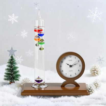 Lily's Home Galileo Thermometer with Clock-5 Spheres, 64ºF-80ºF Range–Clock with Quiet Movement - Elegant 2-in-1 Design-Ideal Gift for Home/Living Room Decor-Galileo Thermometer Indoor(9 inx11.6 in) - style: Clock with Quiet Movement