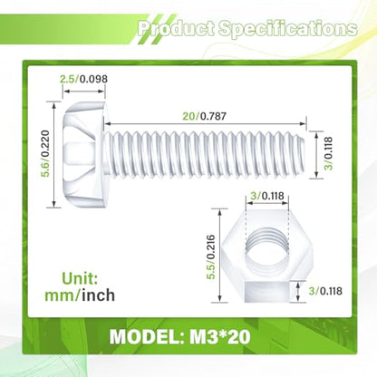100 Pieces/50 Sets 20mm M3x20 mm Transparent Screw Nut Washer Kit - size: M3*20 mm, style: Clear Phillips Head Screws