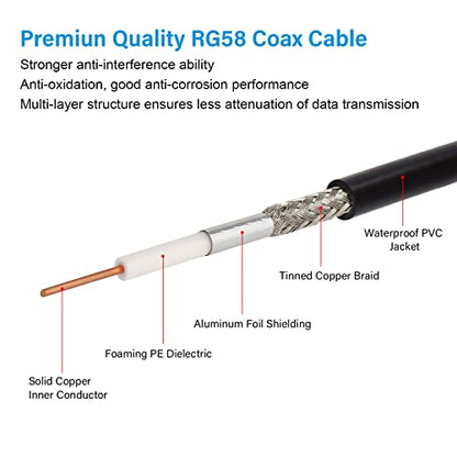 MOOKEERF N to BNC Cable 6ft,RG58 Low Loss N Male to BNC Male Coaxial Cable,RG58 N BNC Extension Jumper Cable for Antenna,RF Radio,Modem,Oscilloscope,Signal Generator - size: 6FT