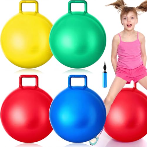 Lewtemi 4 Pcs 22 Inch Hopper Ball Carnival Outdoor Games Jumping Hopping Inflatable Bouncing Ball with Handle and Air Pump for Adult Sport Exercise(Bright Colors) - size: 22 Inch