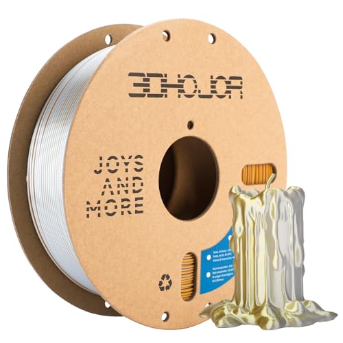 3DHoJor Silk PLA Filament 1.75mm Gold Silver Dual Color PLA 3D Printer Filament 2 in 1 Coextrusion 1KG Spool(2.2lbs) 3D Printing Filament Dimensional Accuracy +/- 0.03mm Fits for Most FDM 3D Printers - color: Gold Silver